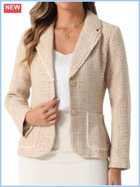 Tweed Blazer Notch Lapel Business Casual Jacket